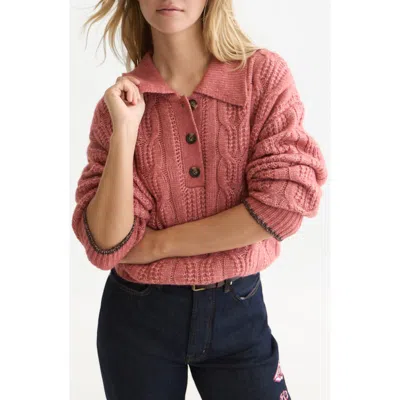 Scotch & Soda Boxy Cable Knit Polo Sweater In Pink