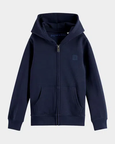 SCOTCH & SODA BOY'S CORE FRENCH TERRY LOGO BADGE ZIP-FRONT HOODIE