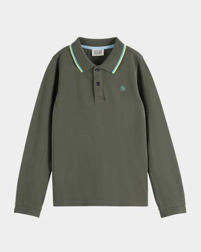 Scotch & Soda Kids' Boy's Cotton Piqué Long-sleeve Polo Shirt In Green