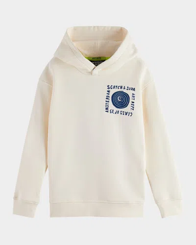 Scotch & Soda Kids' Boy's Flocked Graphic-print Hoodie In Neutral