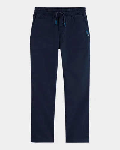 Scotch & Soda Kids' Boy's Garment-dyed Cotton Twill Drawstring Pants In Blue