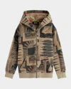 Scotch & Soda Boy's Graphic-print Cotton Zip-front Hoodie In Brown