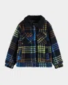 Scotch & Soda Boy's Plaid Teddy Trucker Jacket In Blue