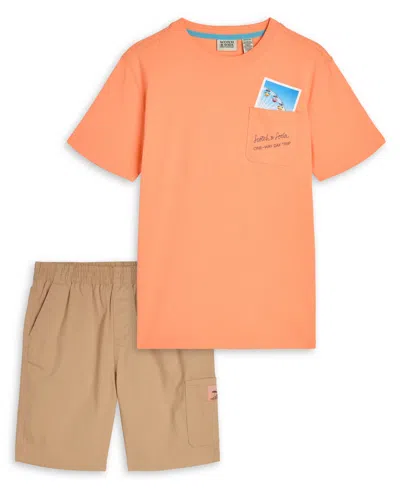 Scotch & Soda Kids' Boys' 4-7 Short-sleeve T-shirt And Shorts, 2-piece Set In Orange