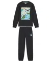 Scotch & Soda Boys 4t-7 2-piece Graphic Crewneck Sweatshirt And Jogger Pants Set In Black