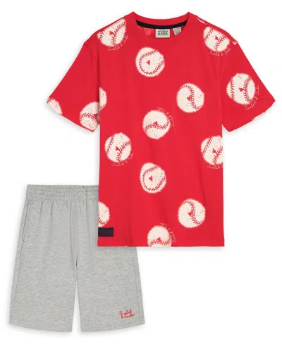 Scotch & Soda Kids' Boys' 8-16 Crewneck T-shirt And Shorts, 2-piece Set In Red