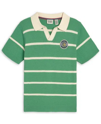 Scotch & Soda Kids' Boys' 8-16 Striped Short-sleeve Polo Shirt In Green
