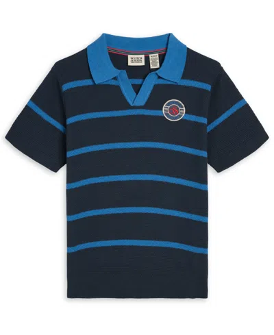 Scotch & Soda Kids' Boys' 8-16 Striped Short-sleeve Polo Shirt In Blue