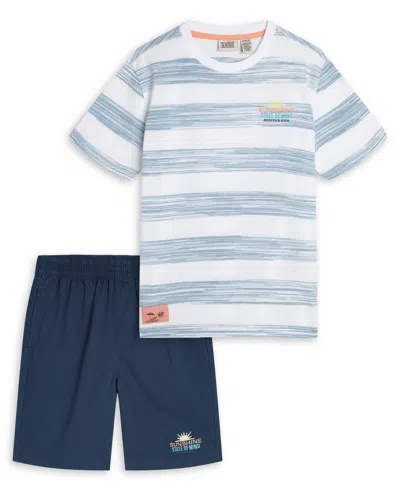 Scotch & Soda Kids' Boys' 8-16 Striped Short-sleeve T-shirt And Shorts, 2-piece Set In Multi