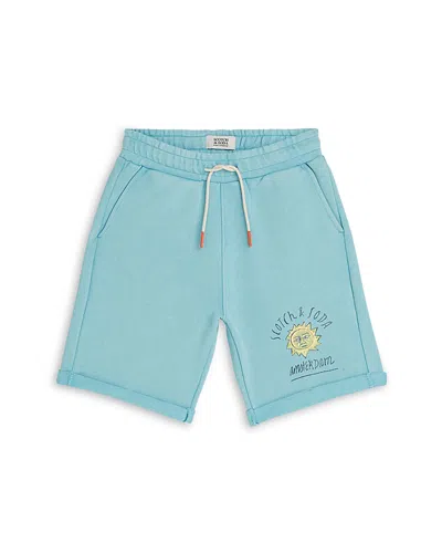 Scotch & Soda Boys' Artwork Relaxed Fit Washed Sweatshorts - Big Kid In Blue