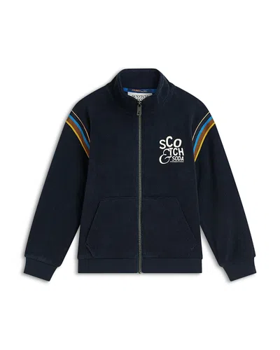 Scotch & Soda Boys' Towelling Zip Through Track Sweatshirt - Little Kid, Big Kid In Black