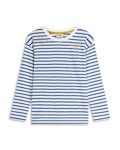 Scotch & Soda Boys' Yarndyed Striped Artwork Long Sleeved Tee - Big Kid In Blue