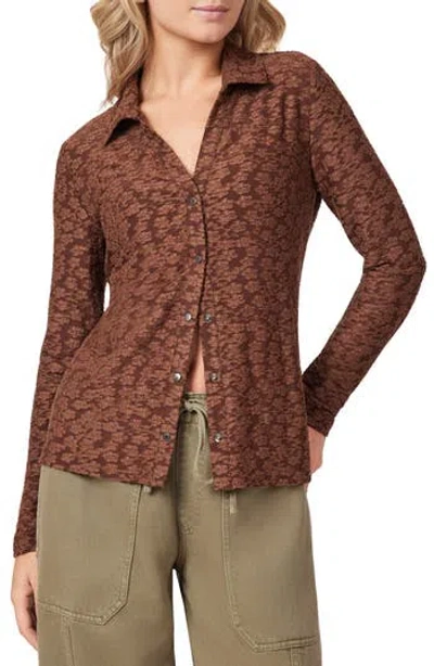 Scotch & Soda Button Front Long Sleeve Top In Brown