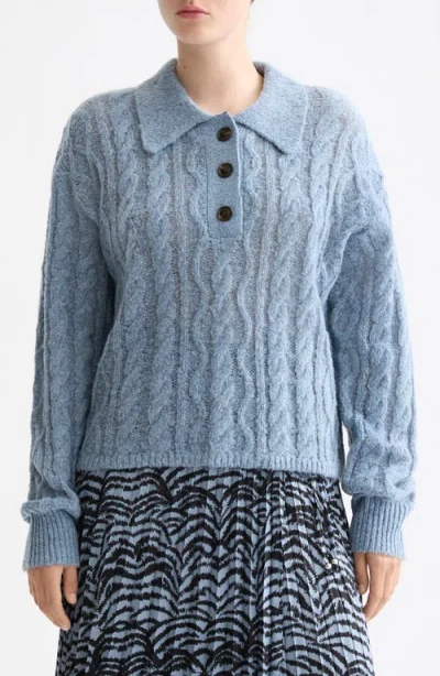 Scotch & Soda Cable Knit Polo Sweater In Blue