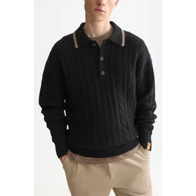Scotch & Soda Cable Knit Polo Sweater In Black