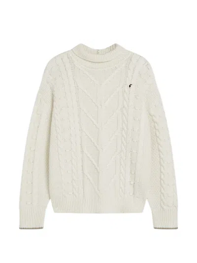 Scotch & Soda Cable-knit High-neck Sweater In White
