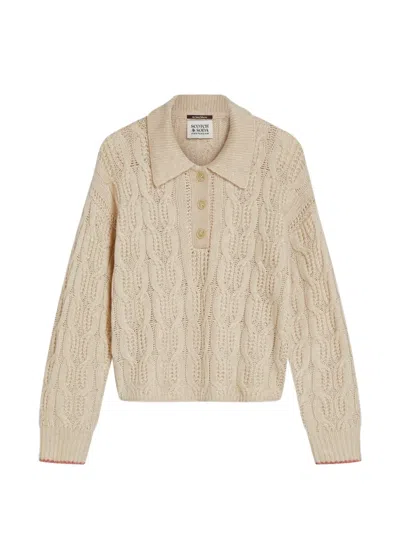 Scotch & Soda Cable-knit Polo Sweater In Neutral