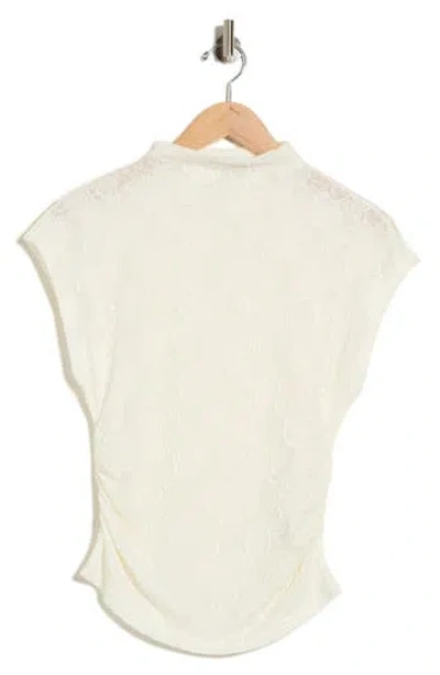 Scotch & Soda Cap Sleeve Dolman Mock Neck Lace Top In Antique White
