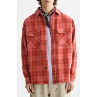 Scotch & Soda Check Washed Denim Overshirt In Red