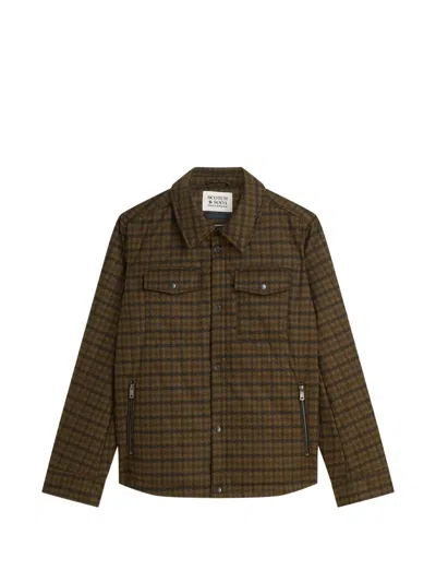 Scotch & Soda Check-pattern Quilted Coat In Brown