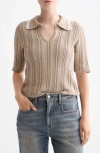 Scotch & Soda Collar Pointelle Short Sleeve Sweater In Burgundy