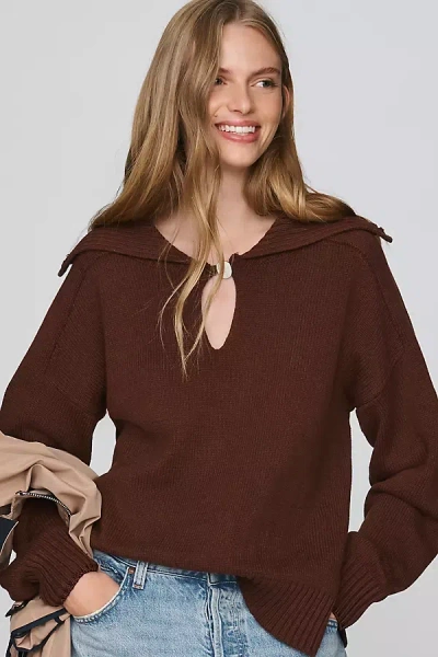 Scotch & Soda Collared Keyhole Sweater In Brown