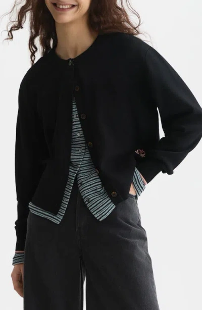Scotch & Soda Compact Relaxed Fit Button Front Cardigan In Black