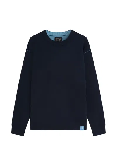 Scotch & Soda Contrast-stitch Crew-neck Sweater In Blue