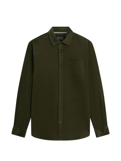 Scotch & Soda Corduroy Chest-pocket Shirt In Green