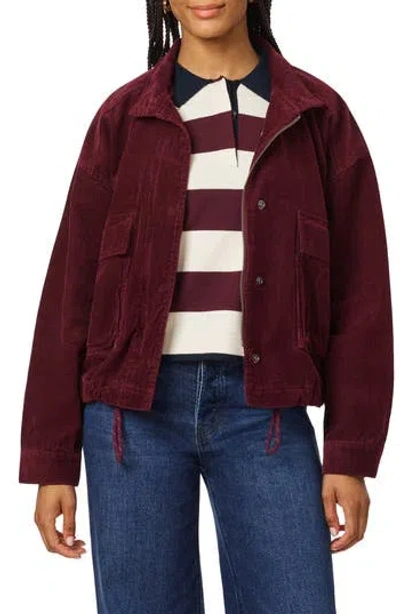 Scotch & Soda Corduroy Cropped Utility Jacket In Burgundy