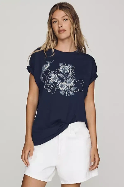Scotch & Soda Cotton Embroidered Tee In Blue