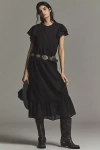 Scotch & Soda Cotton Short-sleeve Pleated Midi Dress In Black