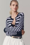 Scotch & Soda Crew-neck Stripe Cardigan Sweater In Blue