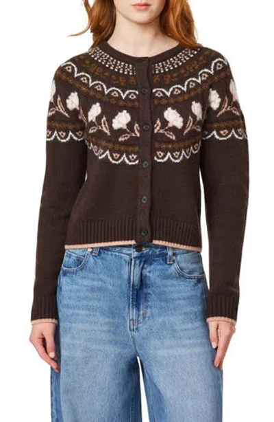 Scotch & Soda Crewneck Cardigan In Seal Brown/ Rose Dust