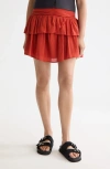 Scotch & Soda Crinkle Gauze Tiered Cotton Miniskirt In Red
