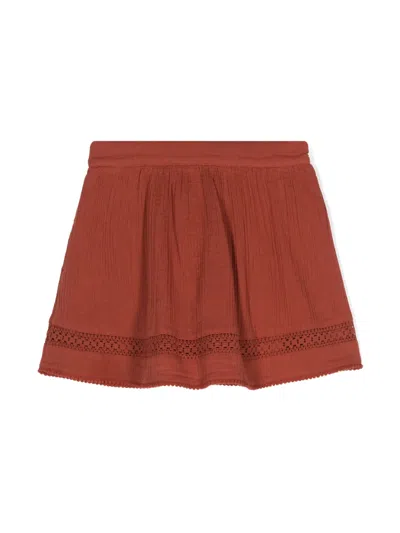 Scotch & Soda Kids' Crochet-panel Plissé Skirt In Brown