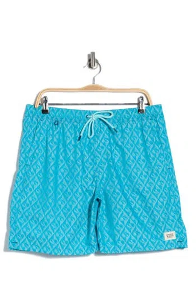 Scotch & Soda Diamond Ampersand Jacquard Swim Trunks In Blue