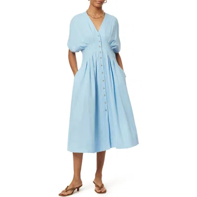 Scotch & Soda Dolman Sleeve Linen Blend Midi Dress In Blue