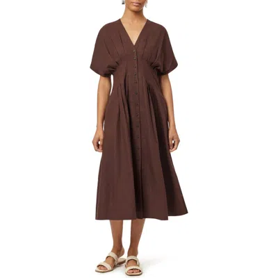 Scotch & Soda Dolman Sleeve Linen Blend Midi Dress In Brown