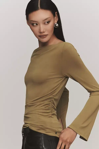 Scotch & Soda Draped Boatneck Top In Brown