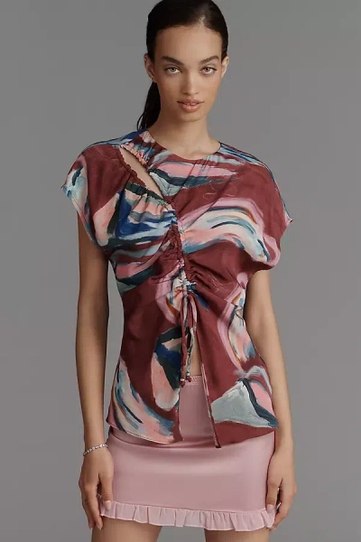 Scotch & Soda Drawstring Cut-out Blouse In Brown