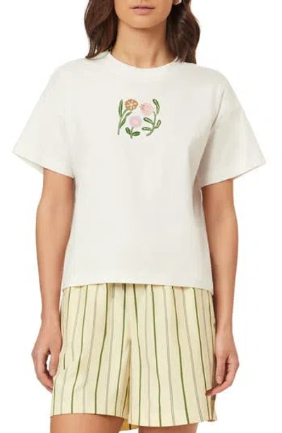 Scotch & Soda Dyed Boxy Crop Graphic T-shirt In White