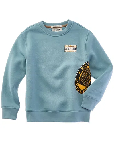 Scotch & Soda Kids' Big Boys Graphic Fleece Crew Shirt In Bay Blue