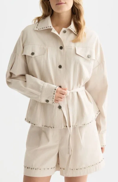 Scotch & Soda Embellished Cotton Trucker Jacket In Neutral