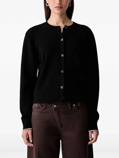 Scotch & Soda Embroidered Button-up Cardigan In Black