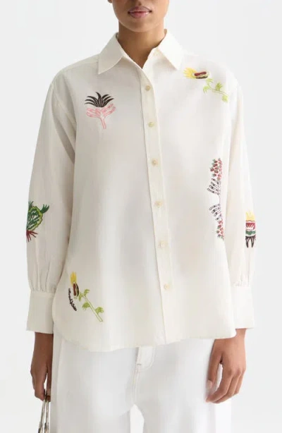Scotch & Soda Embroidered Cotton & Linen Button-up Shirt In Yellow