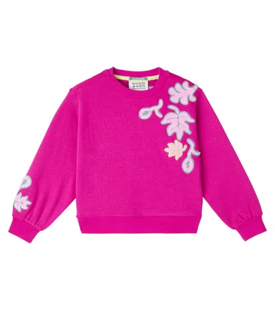 Scotch & Soda Kids' Embroidered Cotton-blend Sweatshirt In Pink