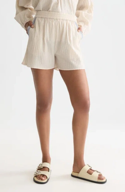 Scotch & Soda Embroidered Cotton Crepe Shorts In Neutral