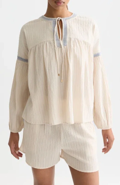 Scotch & Soda Embroidered Cotton Crepe Top In Neutral