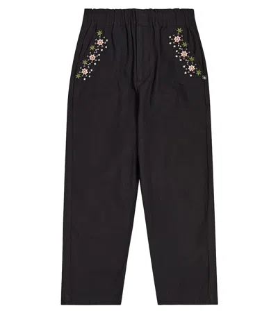 Scotch & Soda Kids' Embroidered Cotton Pants In Black